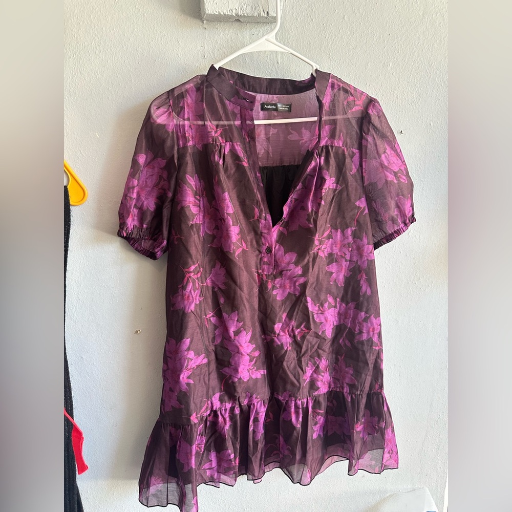 Aveloria! Sheer Floral Dress with Purple Accents